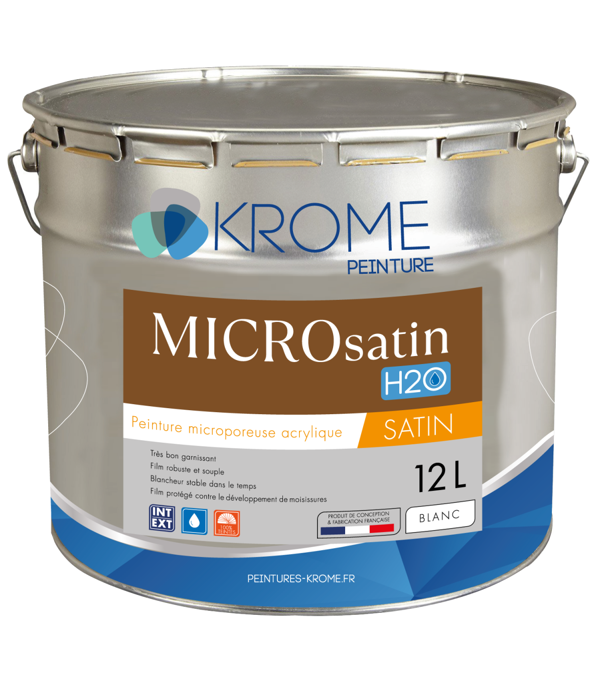Peinture Microporeuse Intérieur et Extérieur - Microsatin H2O Krome - Satiné - 1L, 3L, 12L